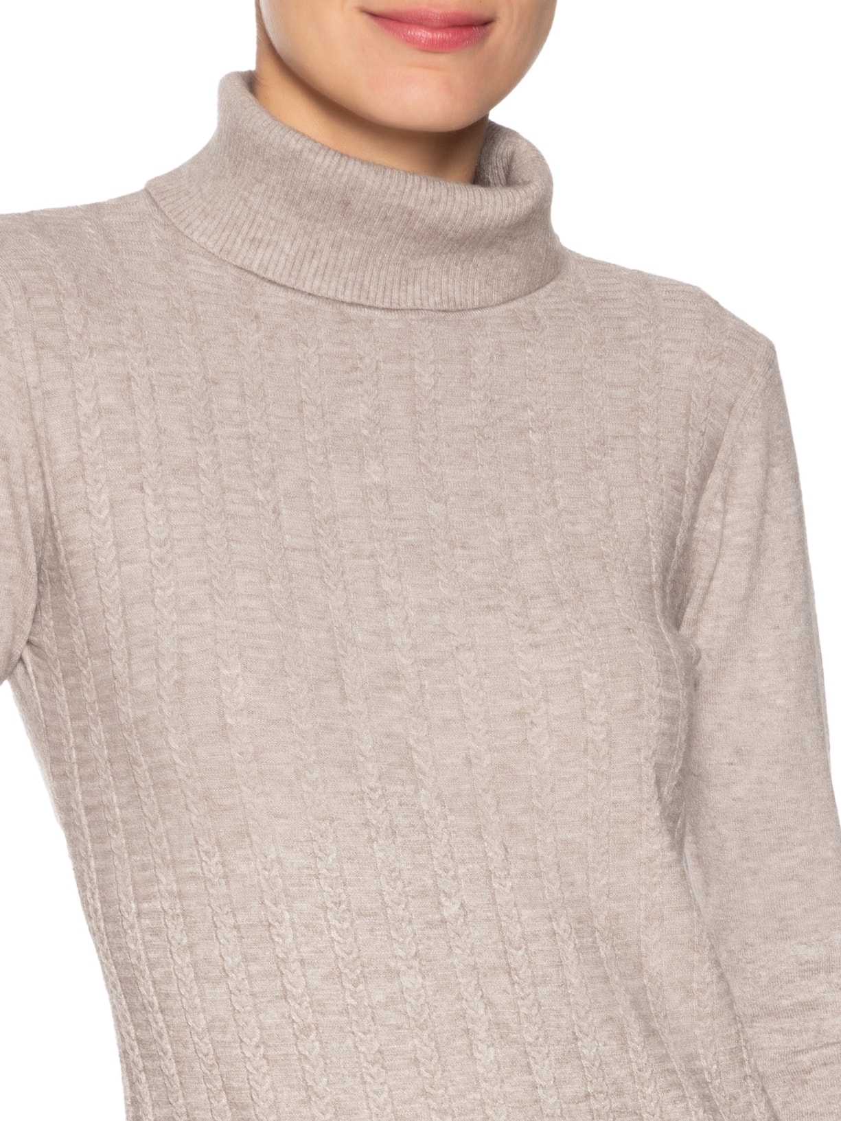 Suéter Feminino Tricot Justo Ao Corpo Gola Alta Bege  Basiq
