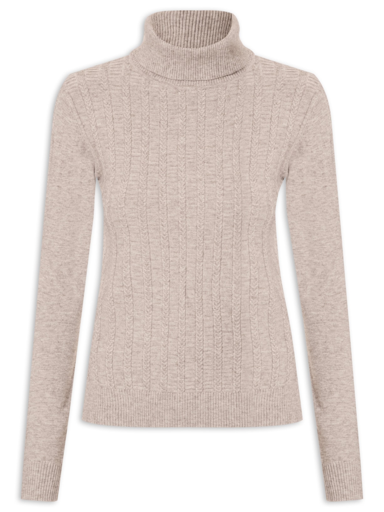 Suéter Feminino Tricot Justo Ao Corpo Gola Alta - Bege