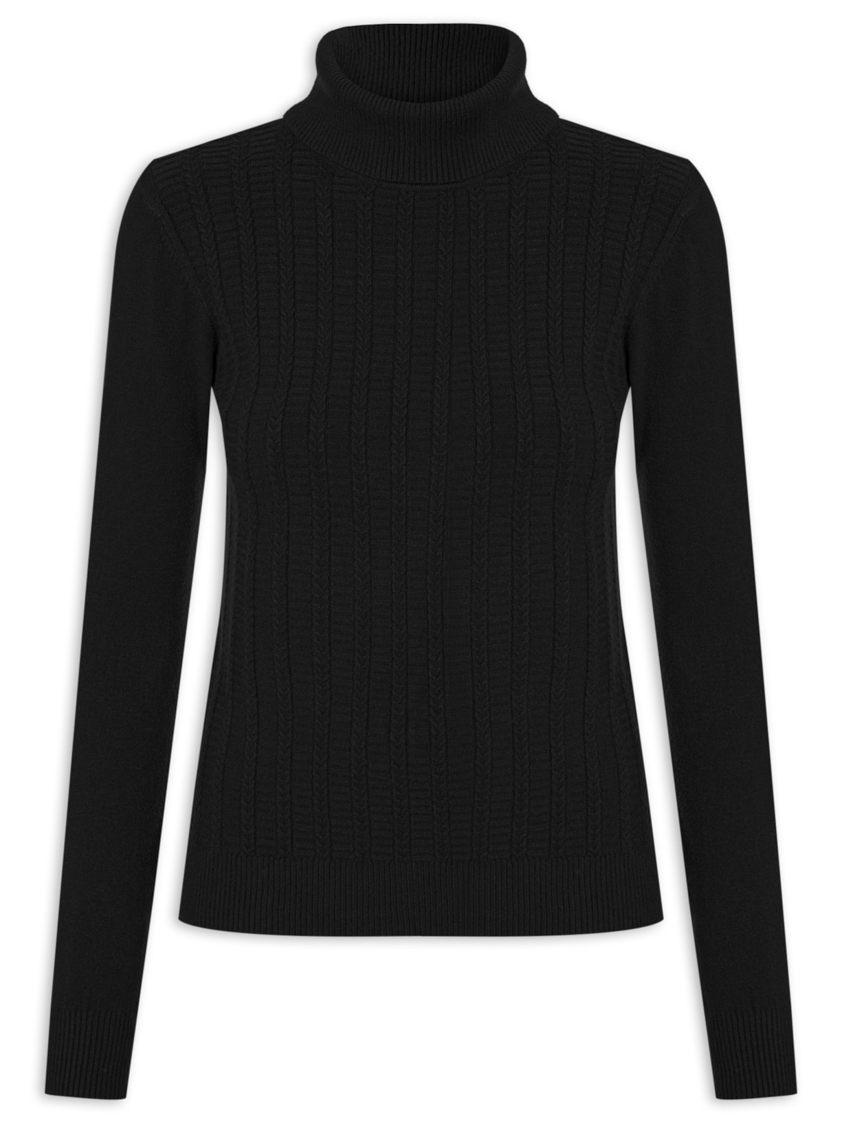 Suéter Feminino Tricot Justo Ao Corpo Gola Alta - Preto