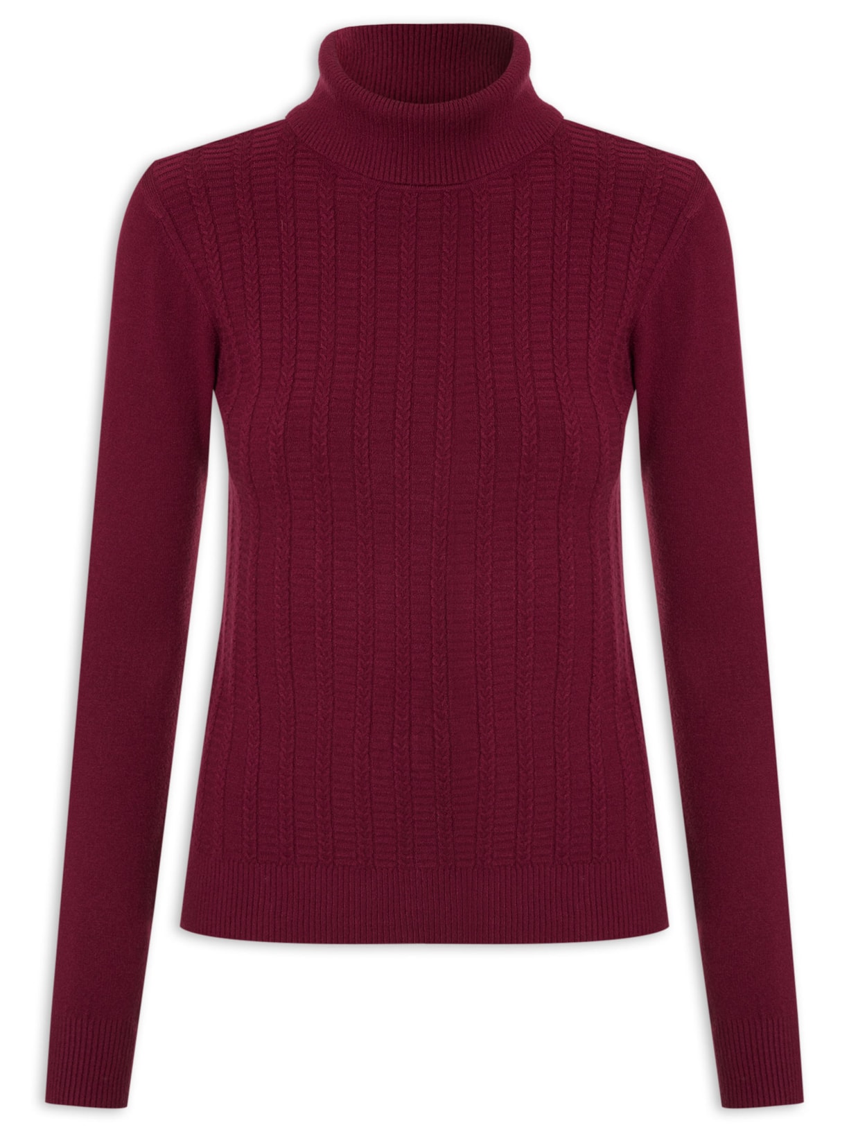 Suéter Feminino Tricot Justo Ao Corpo Gola Alta - Vinho
