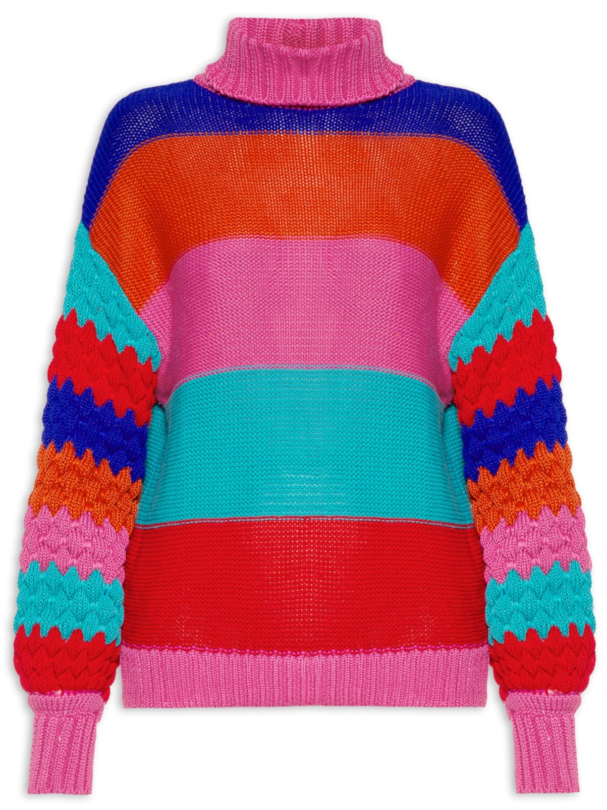 Suéter Feminino Tricot Listrado Colorido - Rosa