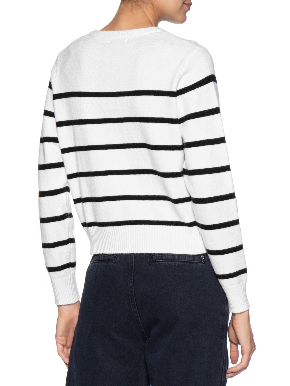 Suéter Feminino Tricot Listrado Com Botão Branco Basiq