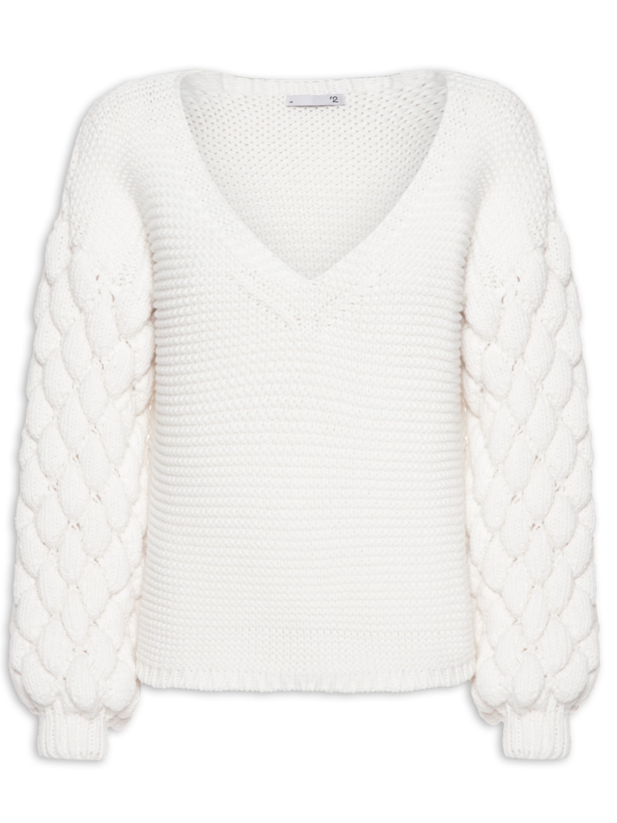 Suéter Feminino Tricot Manga Geométrica - Branco