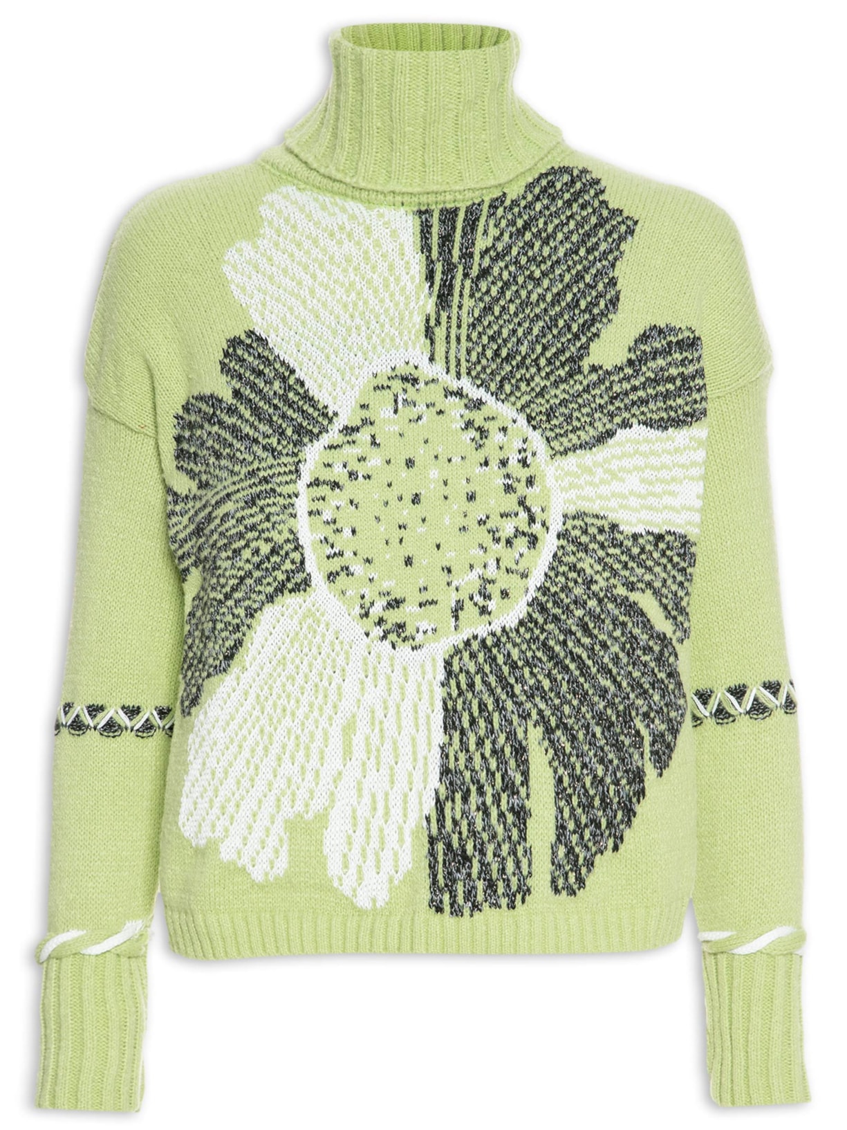 Suéter Feminino Tricot Manga Longa Flower - Verde