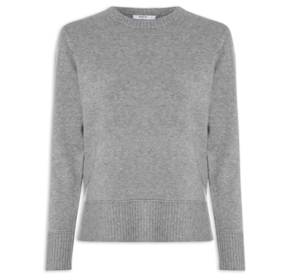Suéter Feminino Tricot Oversized Básico - Cinza