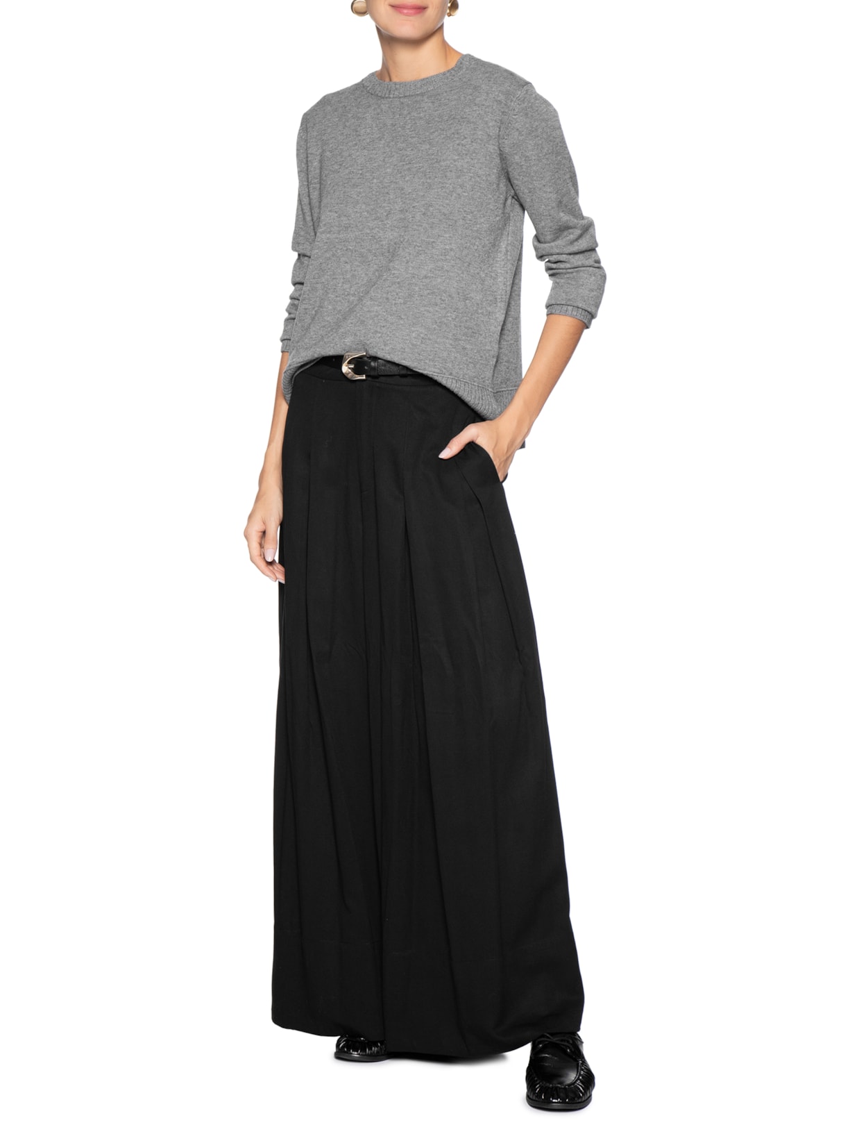 Suéter Feminino Tricot Oversized Básico Cinza Basiq