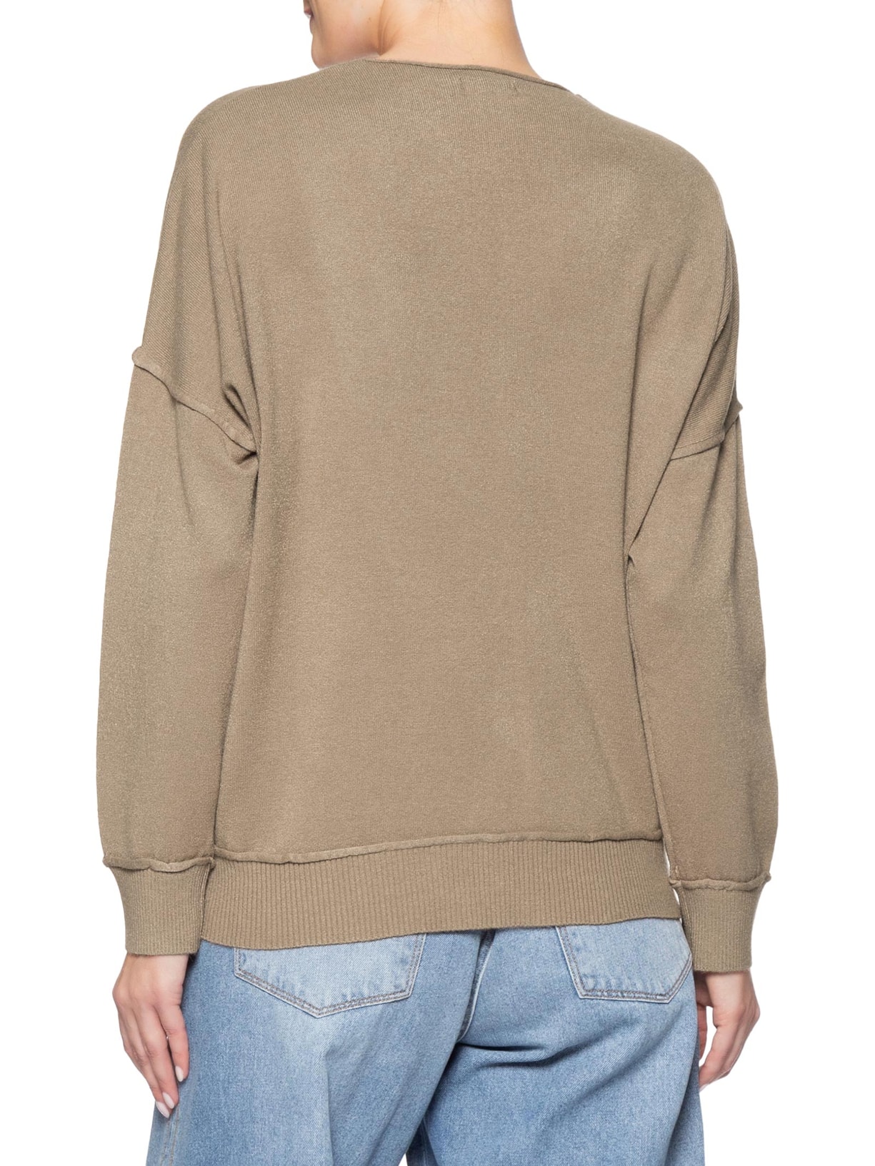 Suéter Feminino Tricot Oversized Decote V- Bege Basiq