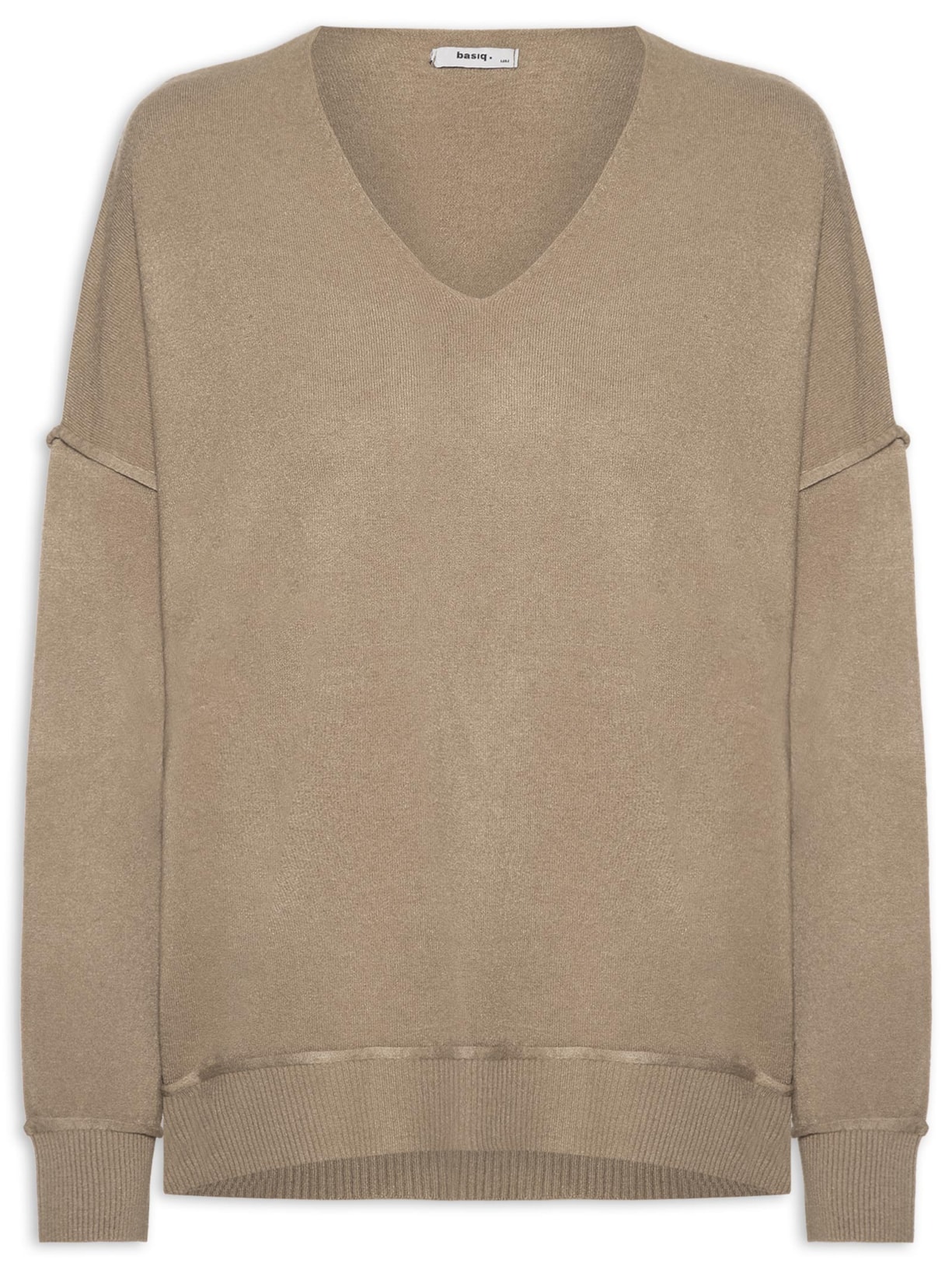 Suéter Feminino Tricot Oversized Decote V- Bege