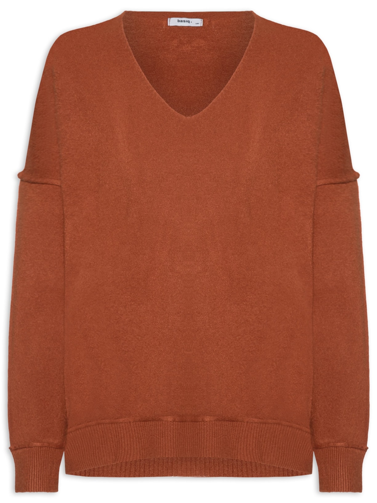 Suéter Feminino Tricot Oversized Decote V Laranja Basiq