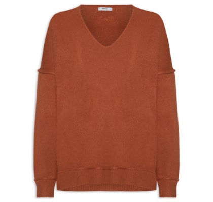 Suéter Feminino Tricot Oversized Decote V - Laranja