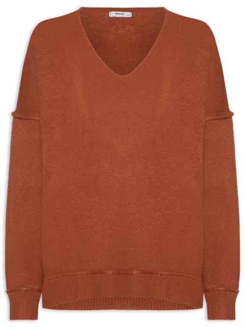 Suéter Feminino Tricot Oversized Decote V - Laranja