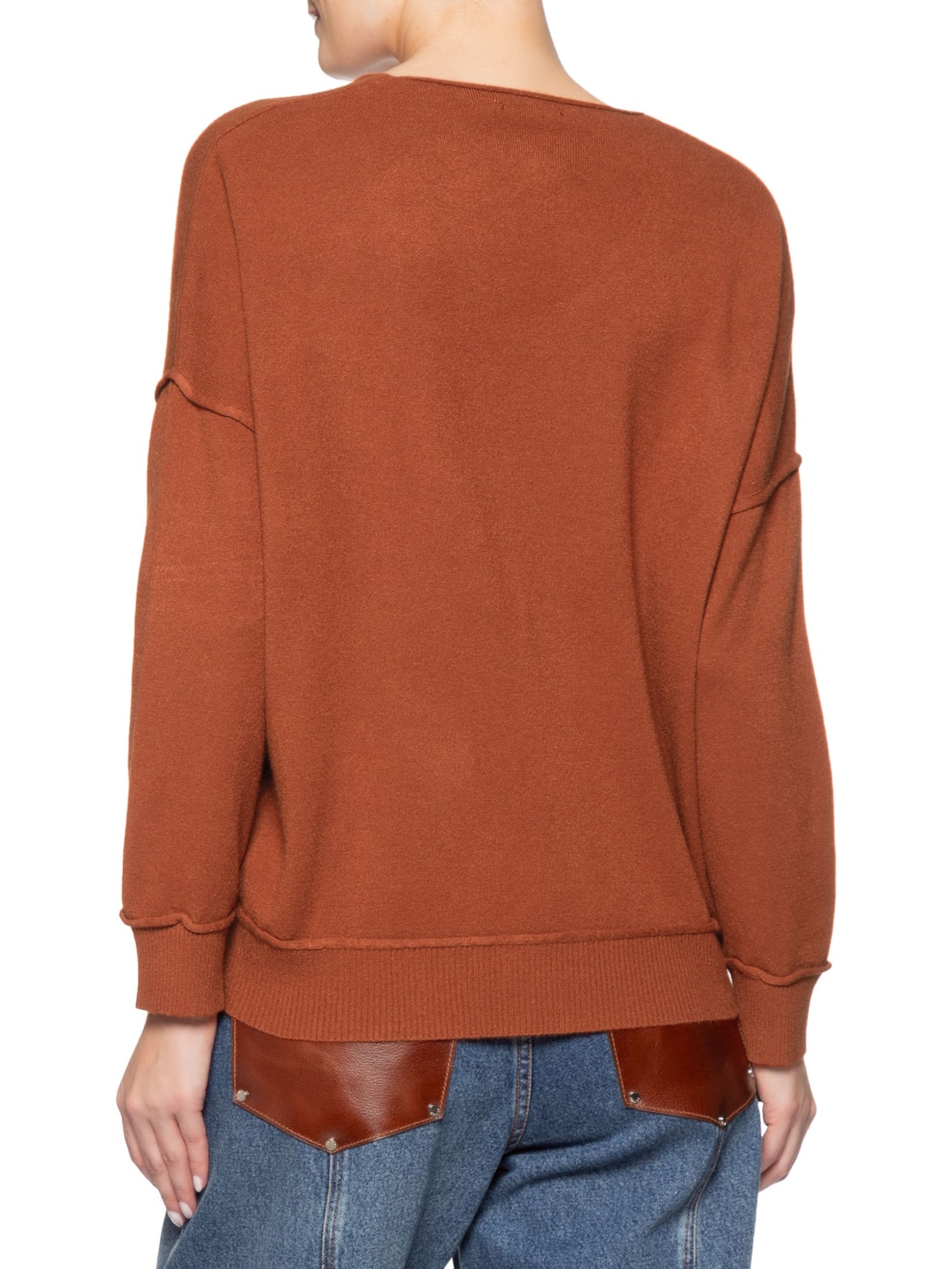 Suéter Feminino Tricot Oversized Decote V Laranja Basiq