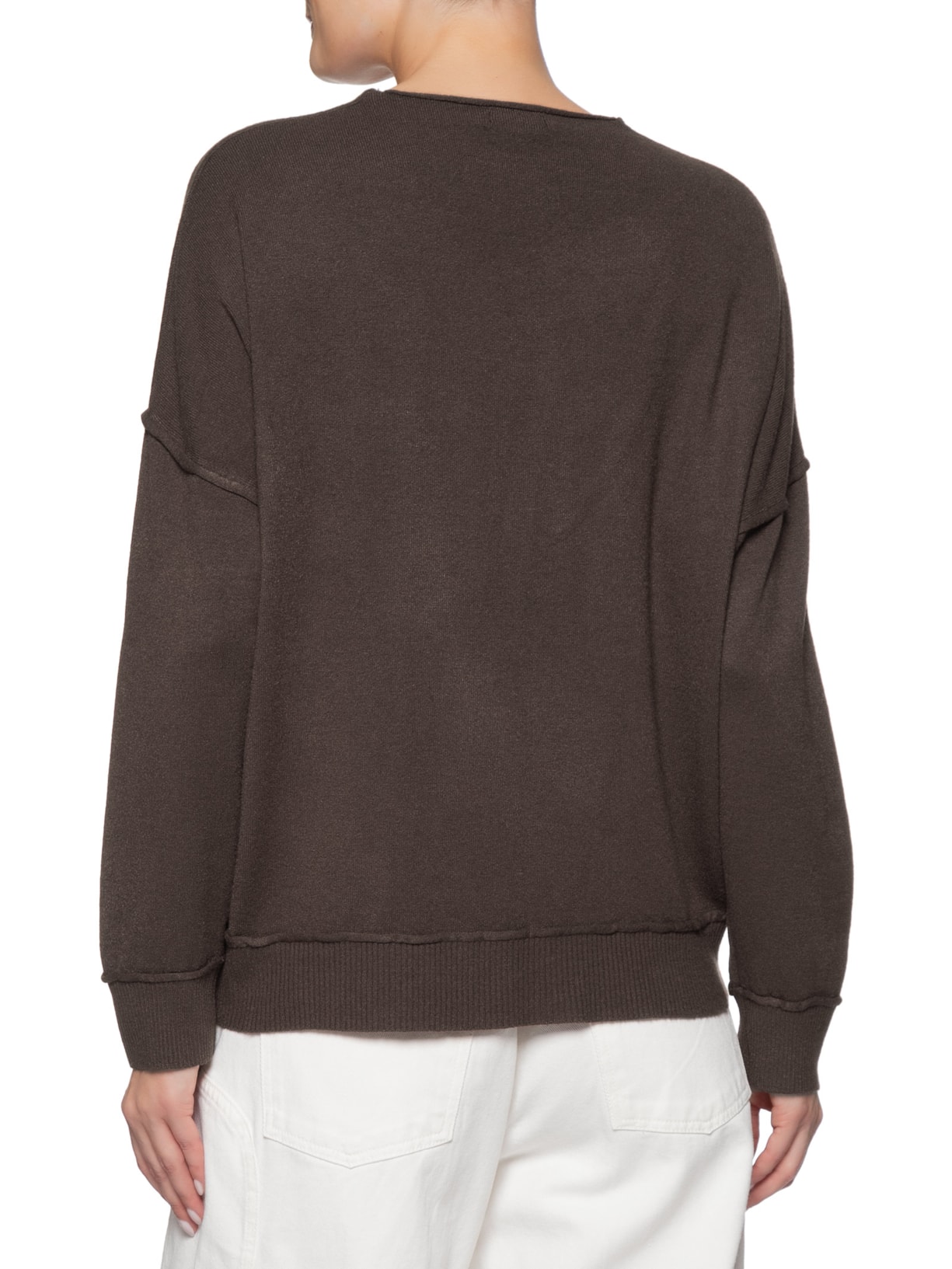 Suéter Feminino Tricot Oversized Decote V Marrom Basiq