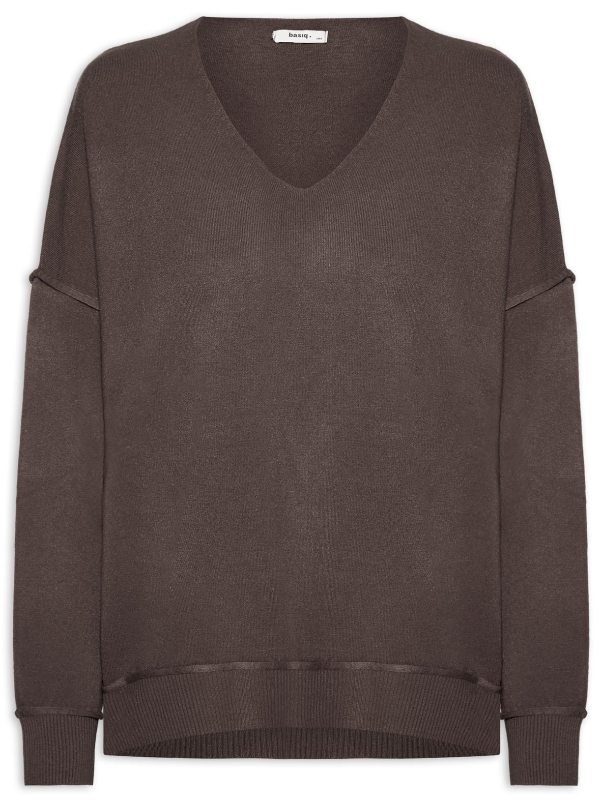 Suéter Feminino Tricot Oversized Decote V - Marrom
