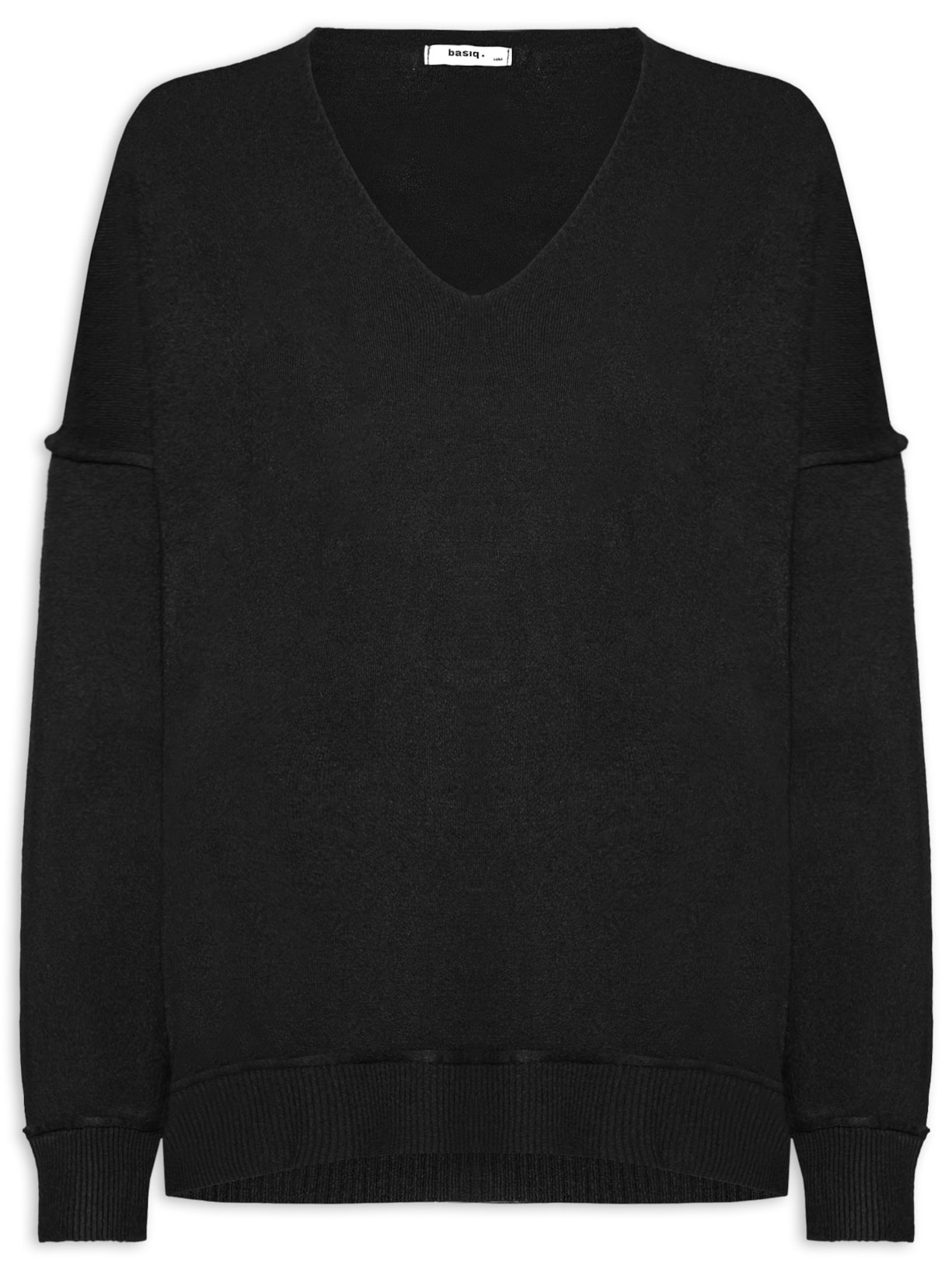 Suéter Feminino Tricot Oversized Decote V  Preto Basiq