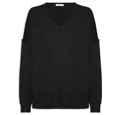 Suéter Feminino Tricot Oversized Decote V  - Preto