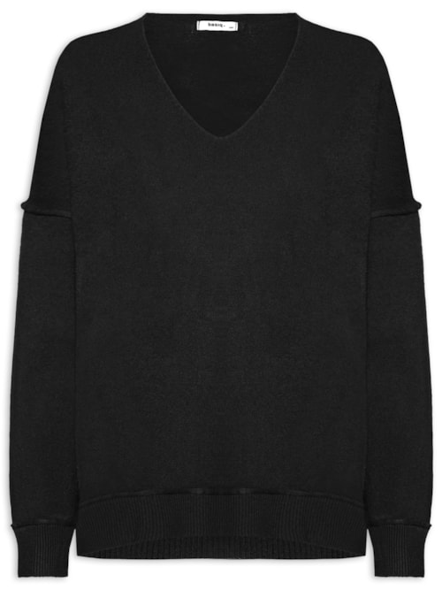 Suéter Feminino Tricot Oversized Decote V - Preto
