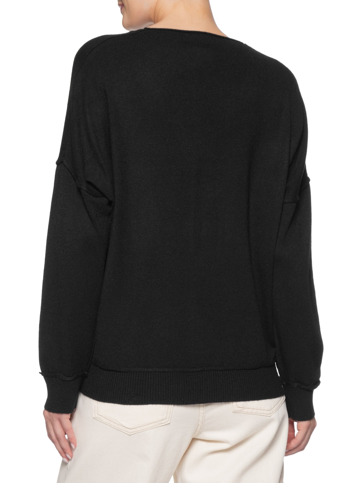 Suéter Feminino Tricot Oversized Decote V  Preto Basiq