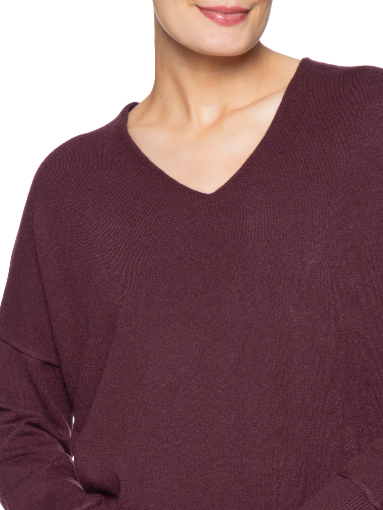 Suéter Feminino Tricot Oversized Decote V Vermelho Basiq