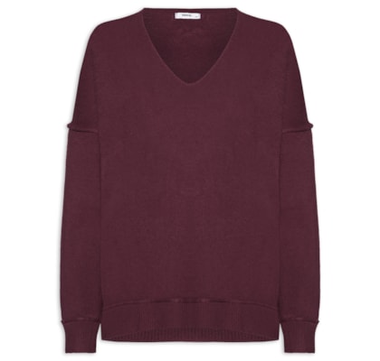 Suéter Feminino Tricot Oversized Decote V - Vermelho