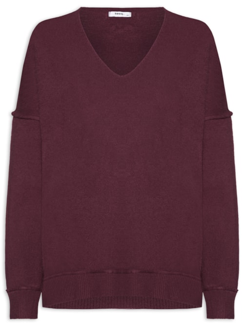 Suéter Feminino Tricot Oversized Decote V - Vermelho
