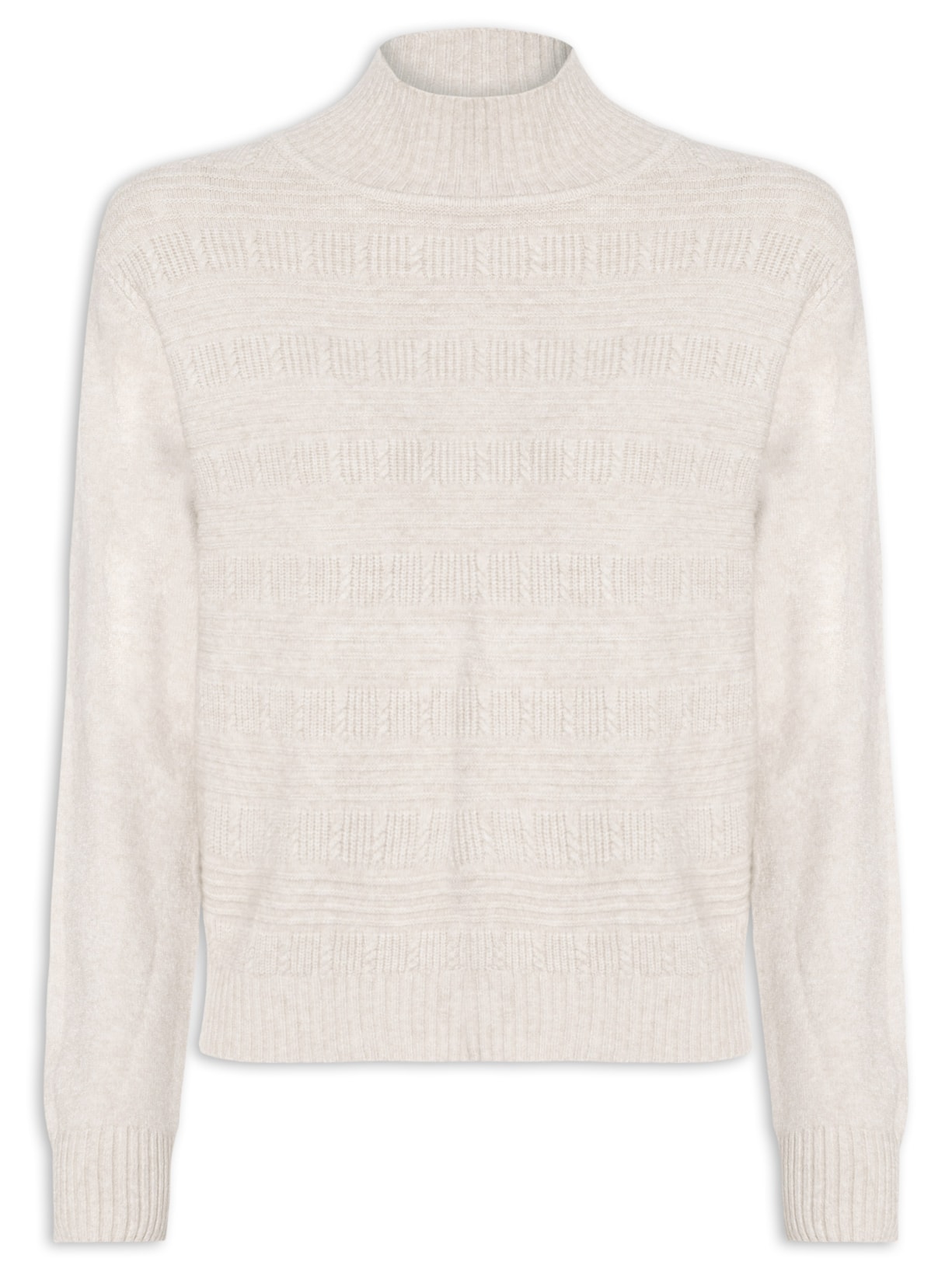 Suéter Feminino Tricot Oversized Gola Careca Bege Basiq