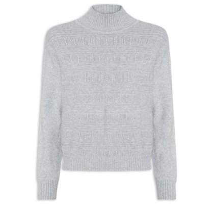 Suéter Feminino Tricot Oversized Gola Careca - Cinza