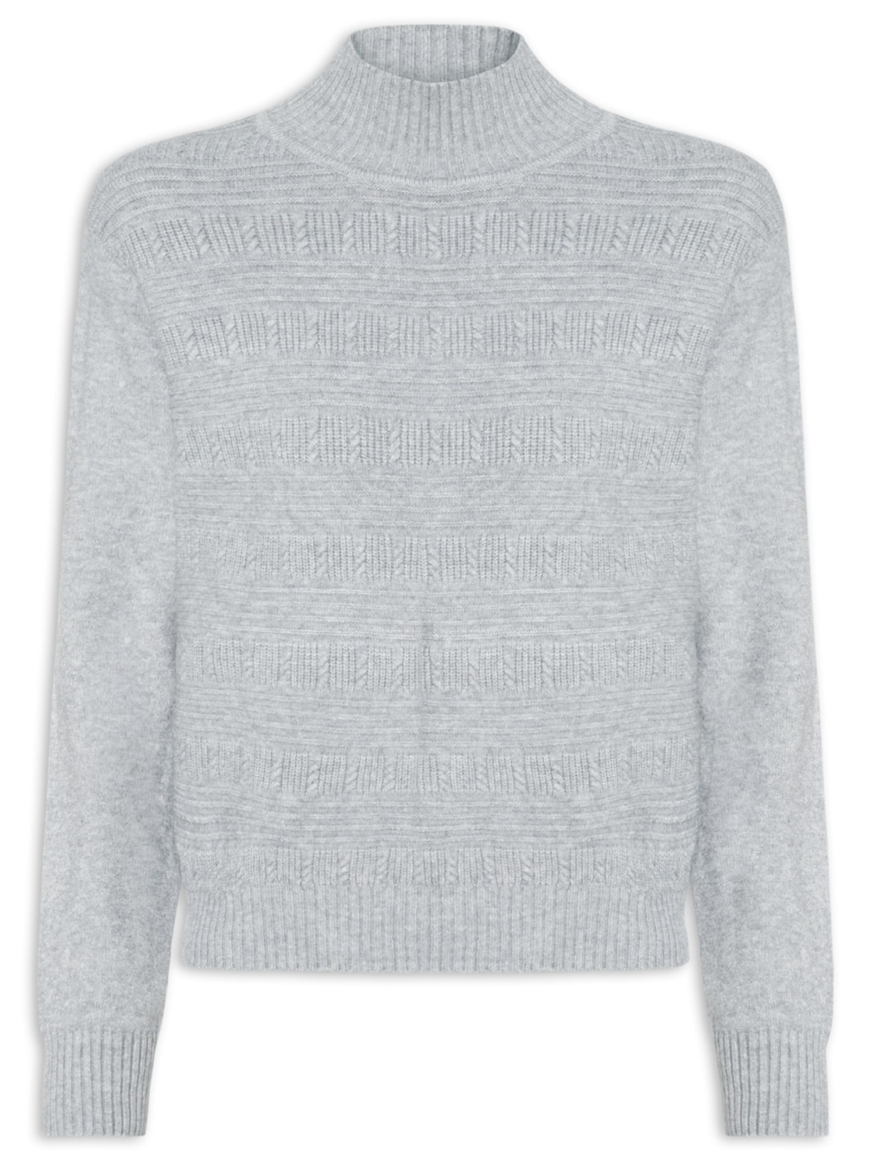Suéter Feminino Tricot Oversized Gola Careca - Cinza