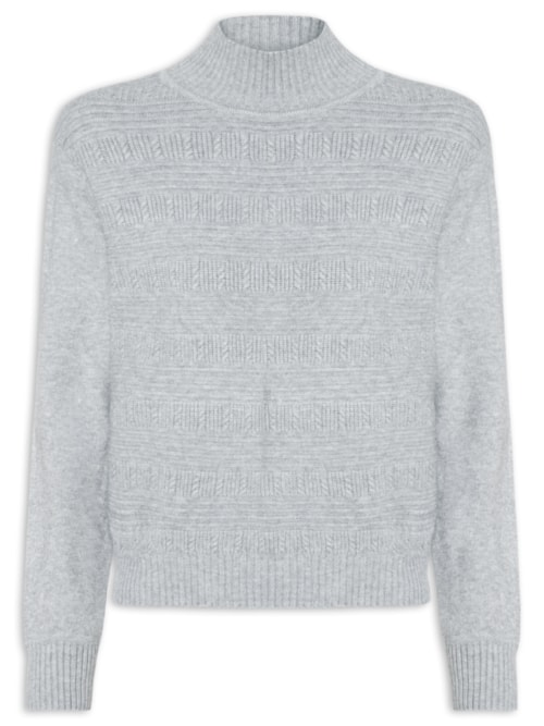 Suéter Feminino Tricot Oversized Gola Careca - Cinza