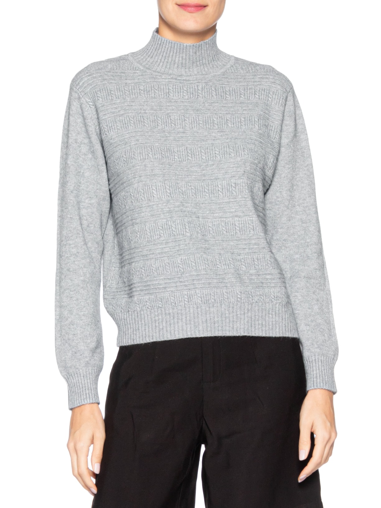 Suéter Feminino Tricot Oversized Gola Careca Cinza Basiq