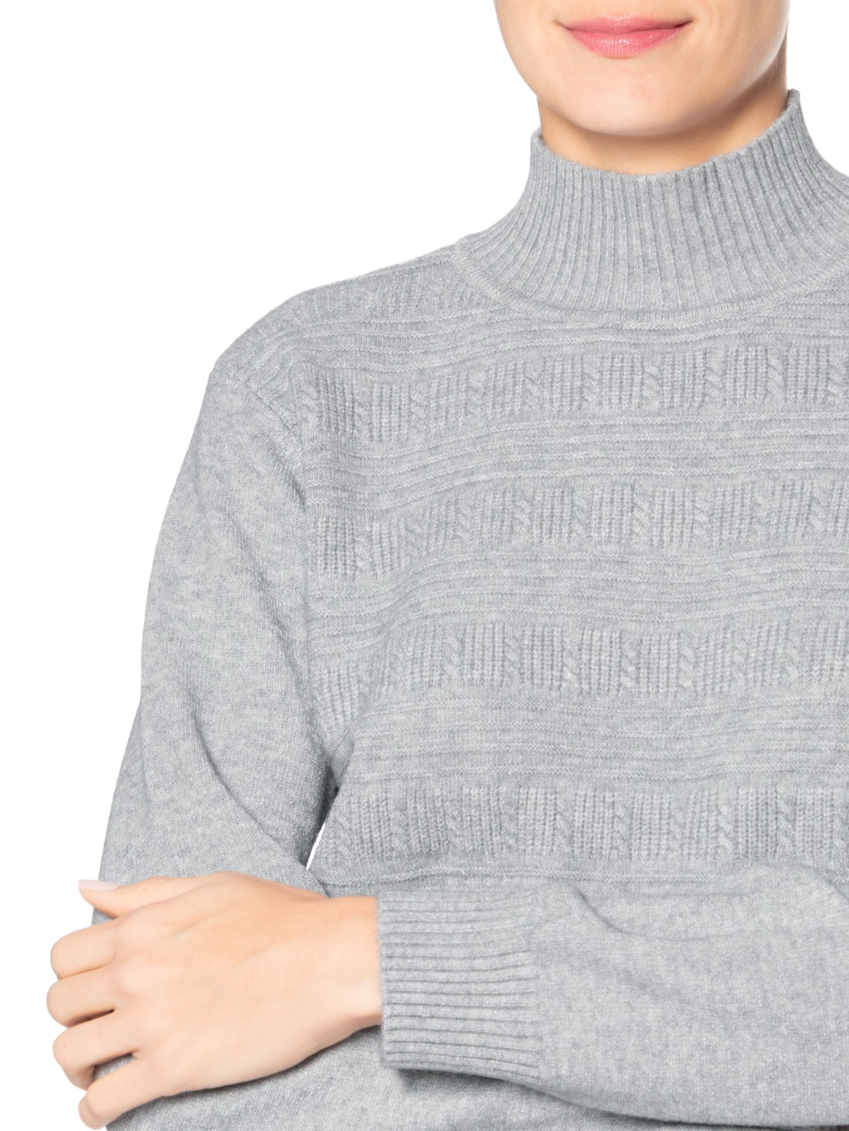 Suéter Feminino Tricot Oversized Gola Careca Cinza Basiq