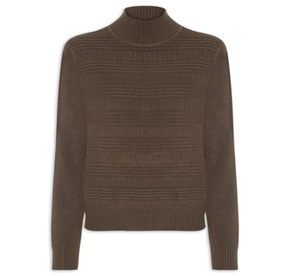 Suéter Feminino Tricot Oversized Gola Careca - Marrom