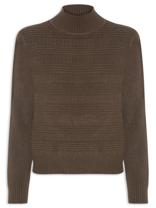 Suéter Feminino Tricot Oversized Gola Careca - Marrom