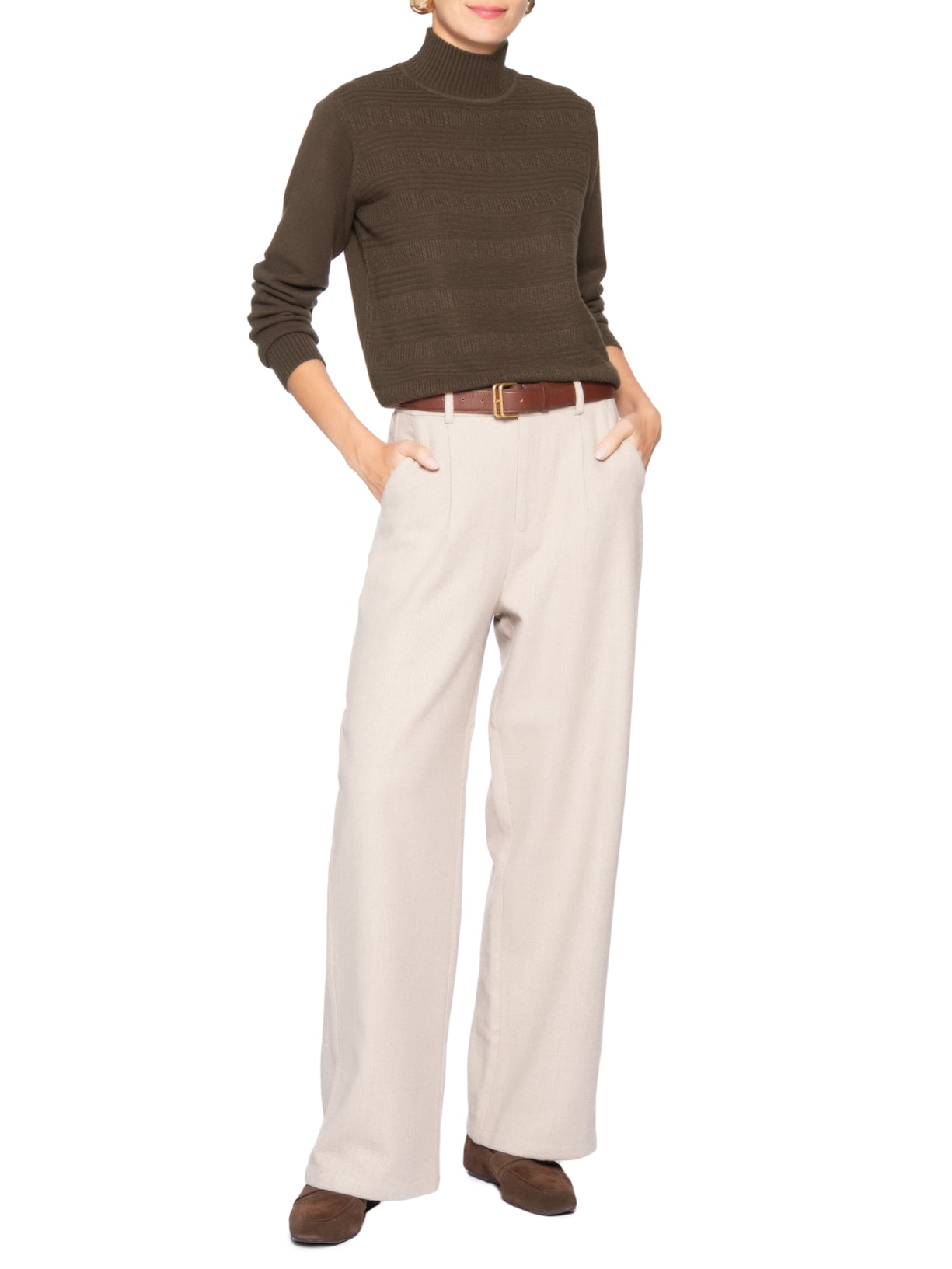 Suéter Feminino Tricot Oversized Gola Careca Marrom Basiq
