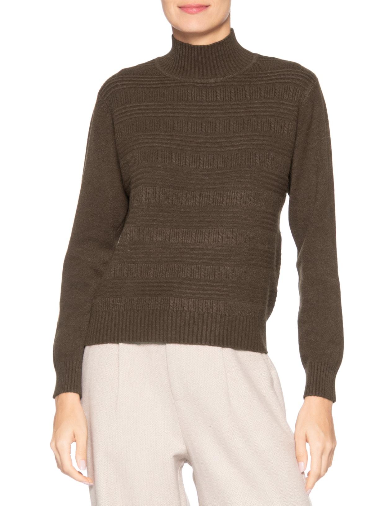 Suéter Feminino Tricot Oversized Gola Careca Marrom Basiq