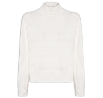 Suéter Feminino Tricot Oversized Gola Careca - Off White