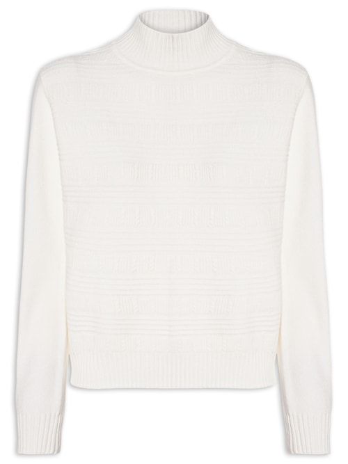 Suéter Feminino Tricot Oversized Gola Careca - Off White