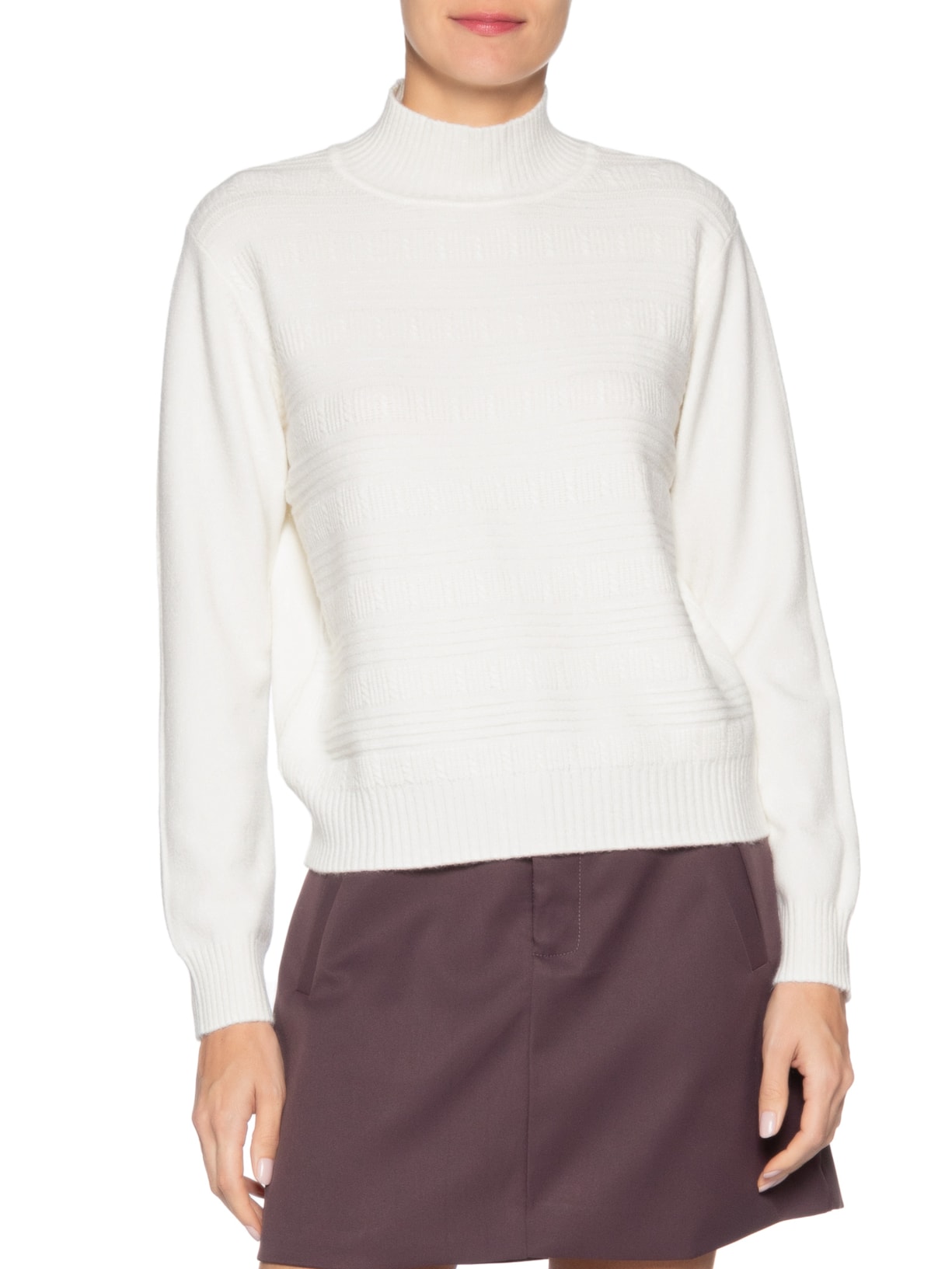 Suéter Feminino Tricot Oversized Gola Careca Off White Basiq