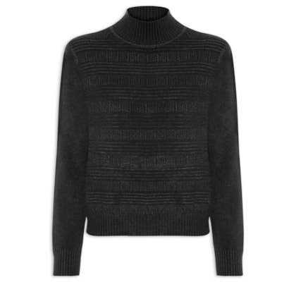Suéter Feminino Tricot Oversized Gola Careca - Preto