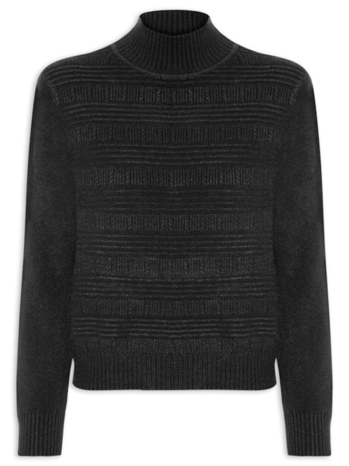 Suéter Feminino Tricot Oversized Gola Careca - Preto