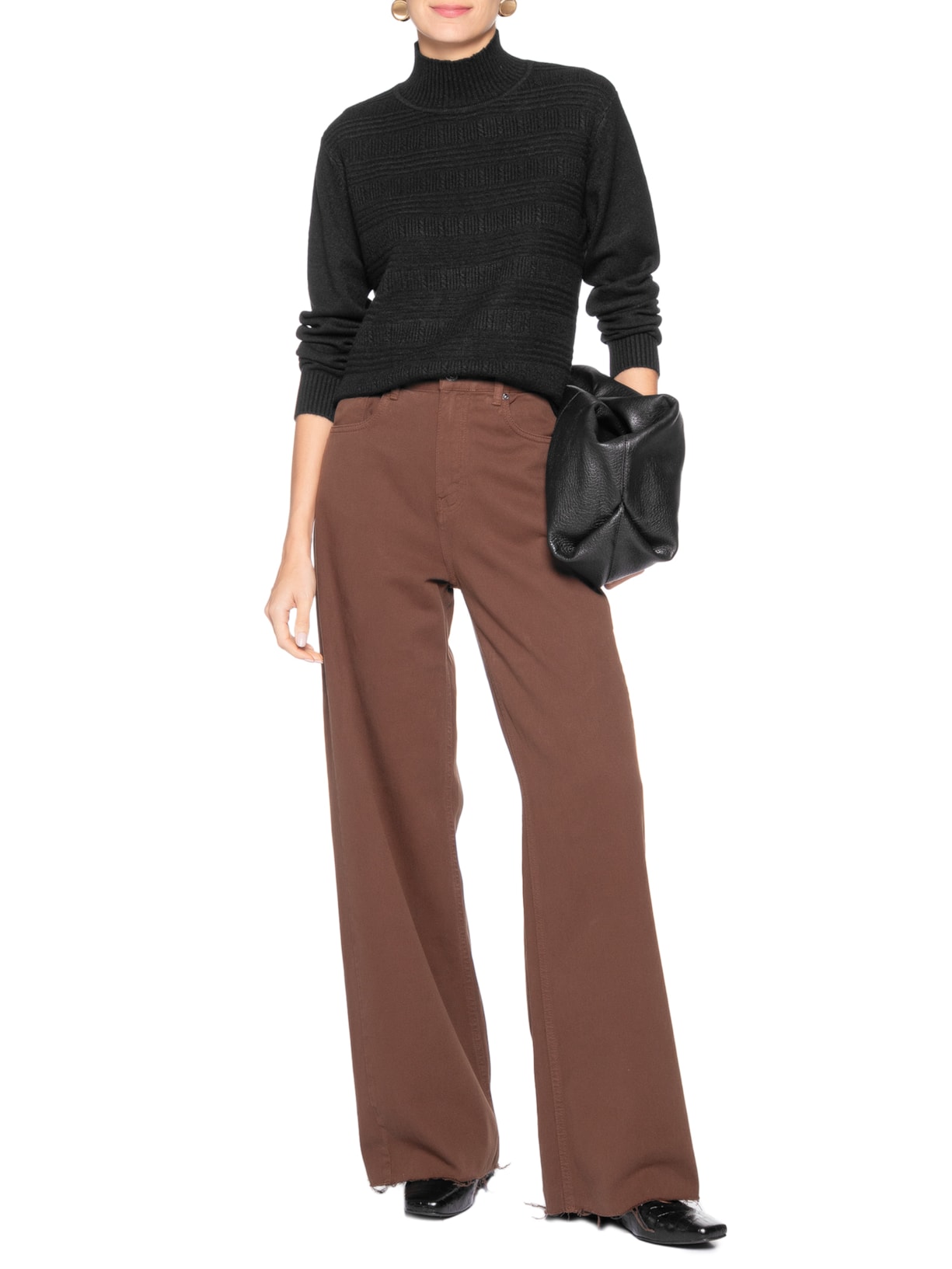Suéter Feminino Tricot Oversized Gola Careca Preto Basiq