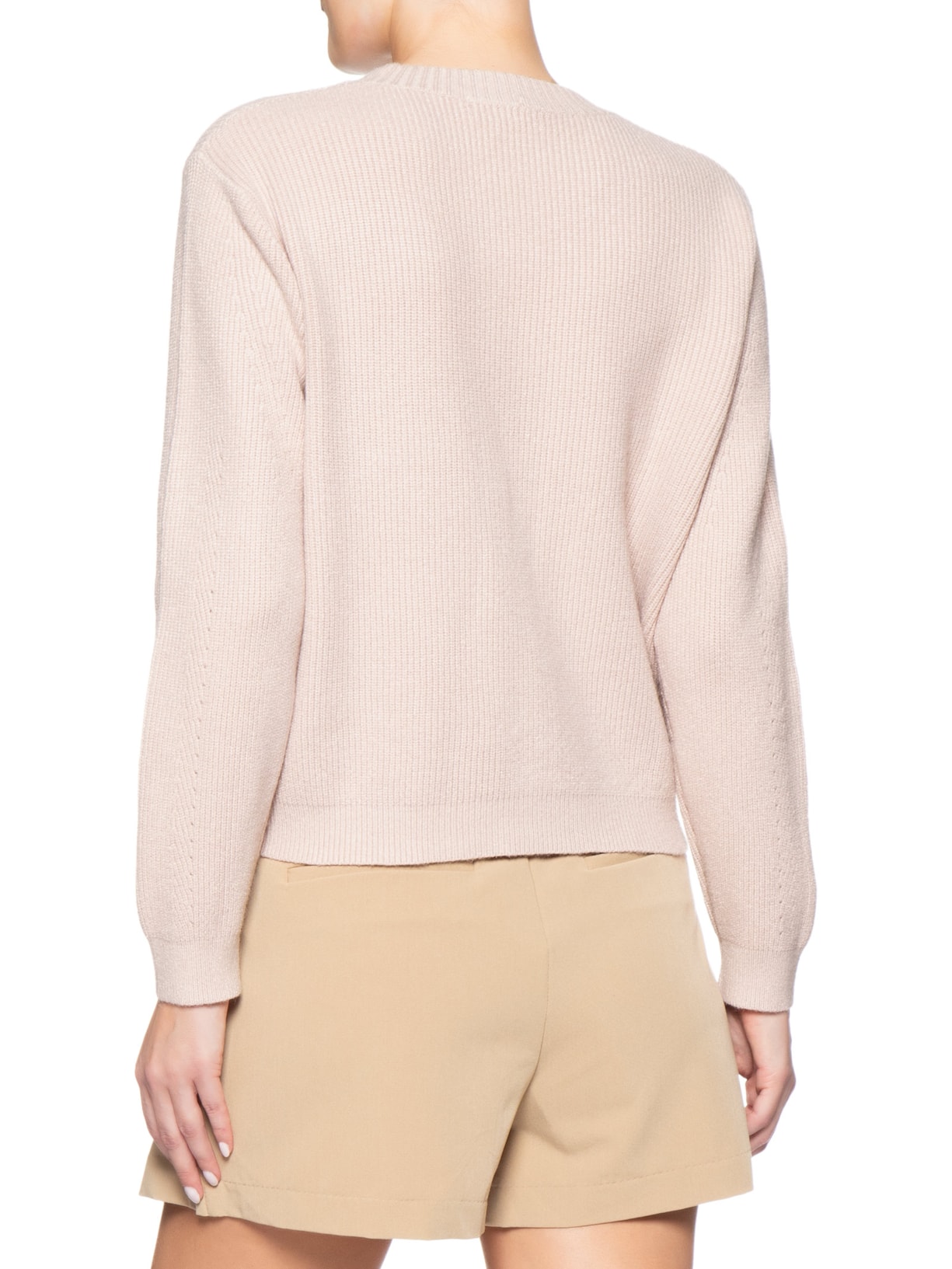 Suéter Feminino Tricot Oversized Gola Ribana Bege Basiq