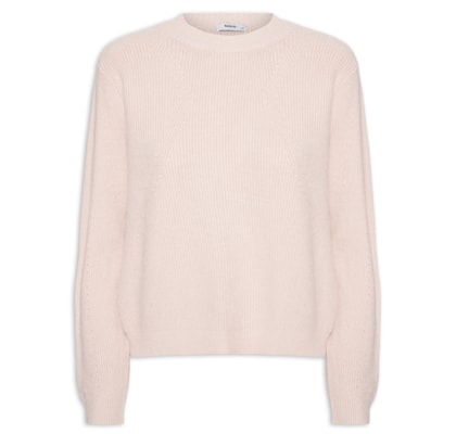 Suéter Feminino Tricot Oversized Gola Ribana - Bege