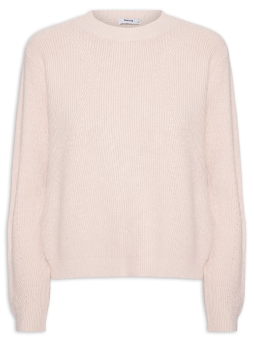 Suéter Feminino Tricot Oversized Gola Ribana - Bege