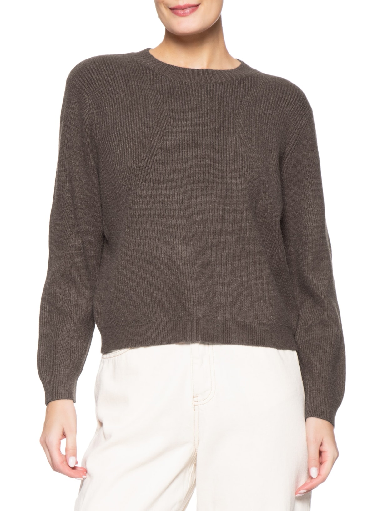 Suéter Feminino Tricot Oversized Gola Ribana Marrom Basiq