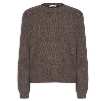 Suéter Feminino Tricot Oversized Gola Ribana - Marrom