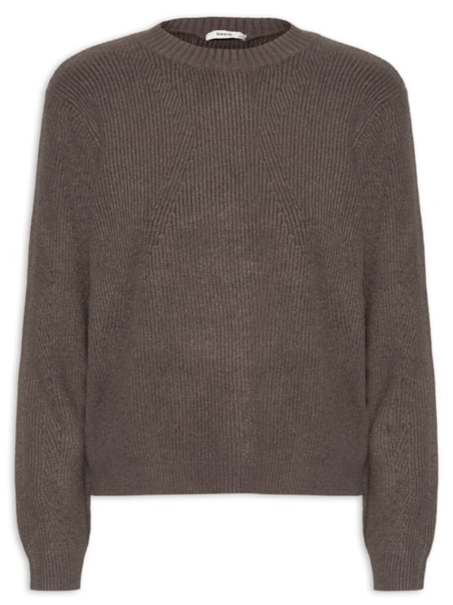 Suéter Feminino Tricot Oversized Gola Ribana - Marrom