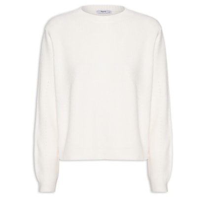 Suéter Feminino Tricot Oversized Gola Ribana   - Off White