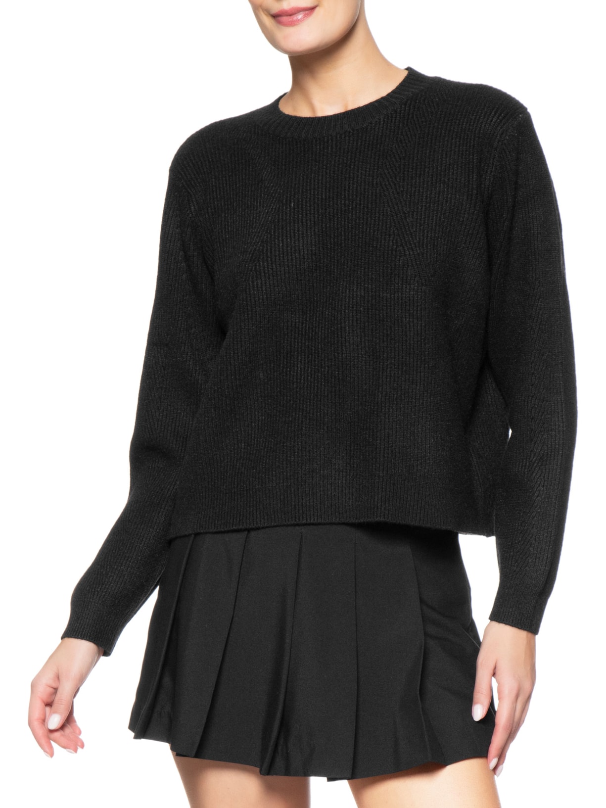 Suéter Feminino Tricot Oversized Gola Ribana Preto Basiq
