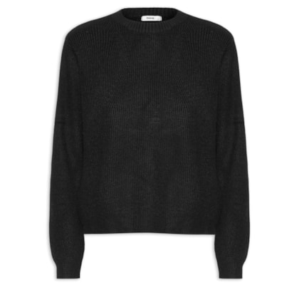 Suéter Feminino Tricot Oversized Gola Ribana - Preto